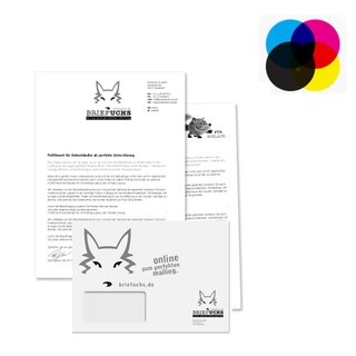 C5 Mailing, mit einem Blatt A4, eine Seite 4/4 farbig bedruckt